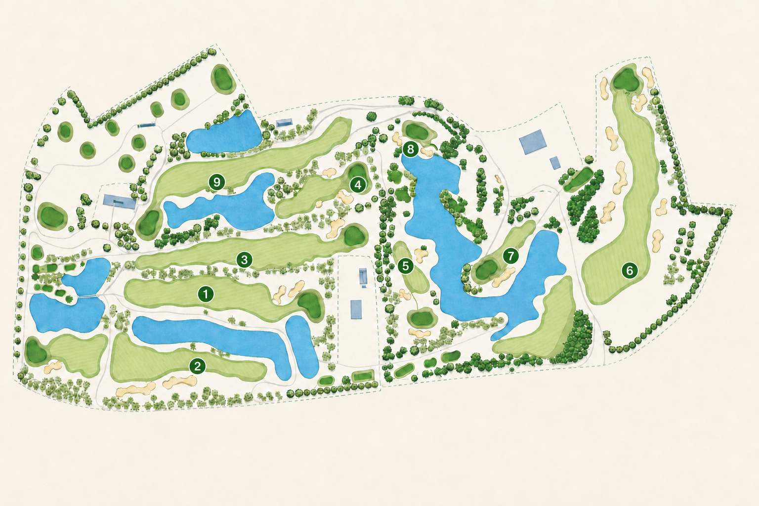 Mappa illustrata e numerata delle nove buche del Golf Club Valsamoggia